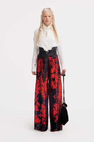 Palazzo Trousers With Double-Sided Sequins Black Red - Julia Allert