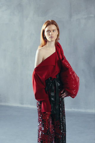 Palazzo Trousers With Double-Sided Sequins Black Red - Julia Allert