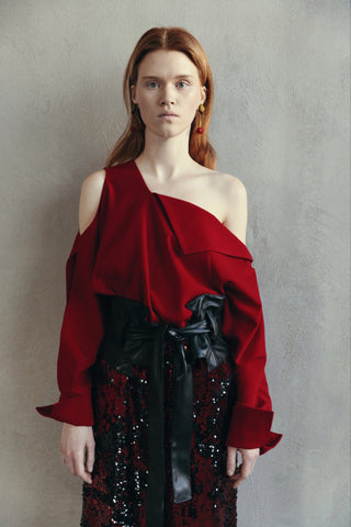 Palazzo Trousers With Double-Sided Sequins Black Red - Julia Allert
