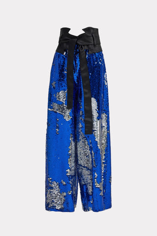Palazzo Trousers With Double-Sided Sequins Silver Blue