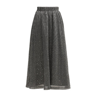 Silver Glitter Set - Pleated Skirt And Drape Top