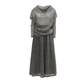 Party Semi-Sheer Glitter Drape Top Silver - Julia Allert