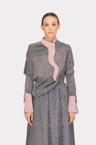 Party Semi-Sheer Glitter Drape Top Silver - Julia Allert