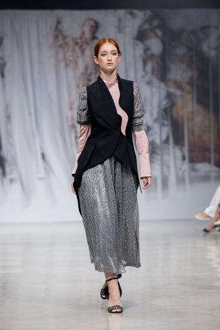 Party Semi-Sheer Glitter Drape Top Silver - Julia Allert