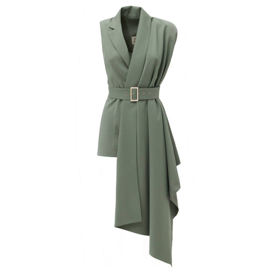 Asymmetrical Sleeveless Blazer Green Grey