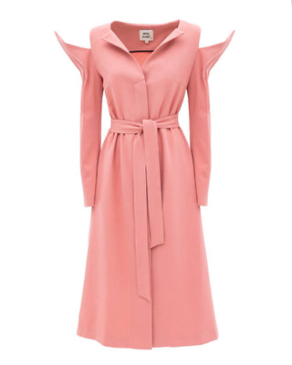 Set - Long Button-Up Dress With Corset Belt Light Coral