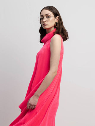 Asymmetrical Sleeveless Long Dress Neon Pink