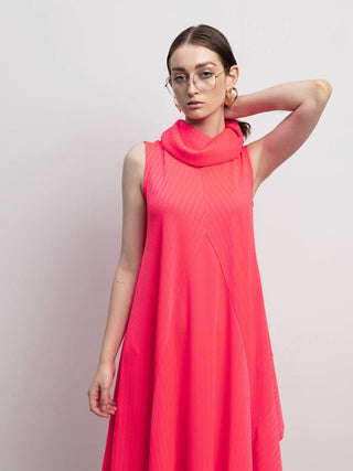 Asymmetrical Sleeveless Long Dress Neon Pink