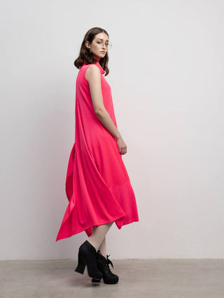 Asymmetrical Sleeveless Long Dress Neon Pink