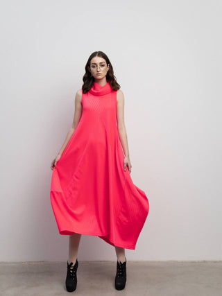 Asymmetrical Sleeveless Long Dress Neon Pink