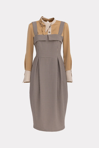 Pinafore Dress With Wide Straps And Blouse Insert Beige