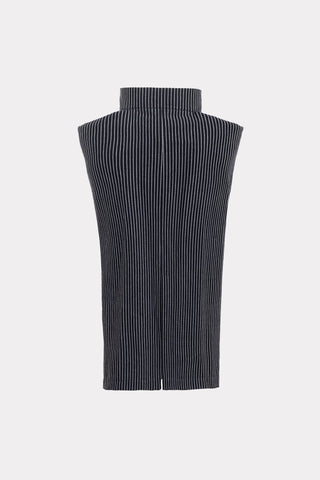 Pinstripe Midi Skirt With Front Slit Black - Julia Allert