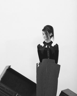 Pinstripe Midi Skirt With Front Slit Black - Julia Allert
