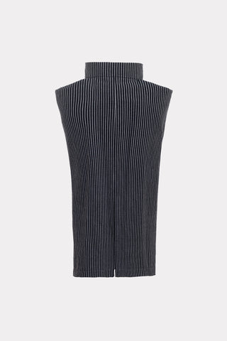 Pinstripe Midi Skirt With Front Slit Black