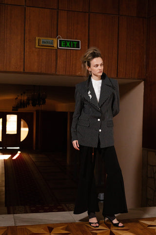 Pinstripe Power Statement Fit Blazer Black - Julia Allert