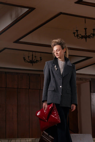 Pinstripe Power Statement Fit Blazer Black - Julia Allert