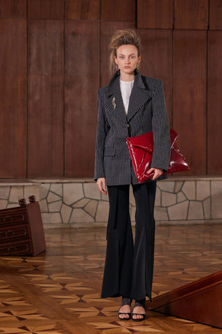 Pinstripe Power Statement Fit Blazer Black - Julia Allert