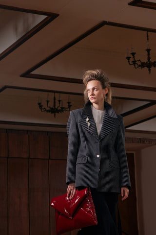 Pinstripe Power Statement Fit Blazer Black - Julia Allert