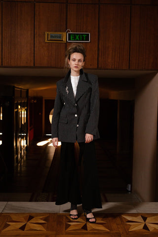 Pinstripe Power Statement Fit Blazer Black - Julia Allert