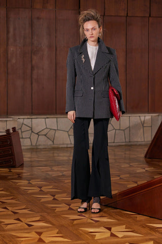 Pinstripe Power Statement Fit Blazer Black - Julia Allert