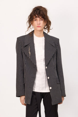 Pinstripe Power Statement Fit Blazer Black - Julia Allert
