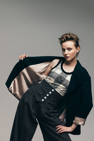 Pinstripe Statement Buttoned Trousers Black - Julia Allert