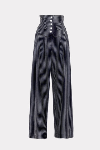 Pinstripe Statement Buttoned Trousers Black - Julia Allert