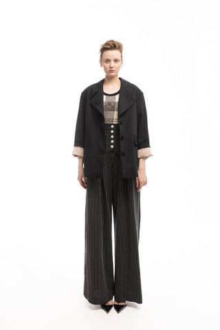 Pinstripe Statement Buttoned Trousers Black - Julia Allert