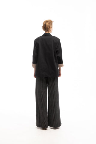 Pinstripe Statement Buttoned Trousers Black - Julia Allert