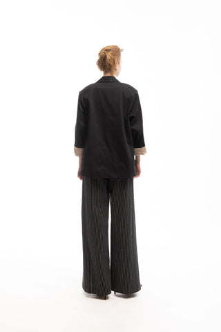 Pinstripe Statement Buttoned Trousers Black