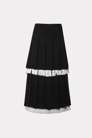 Pleated A-Line Skirt With Fringe Detail Black - Julia Allert