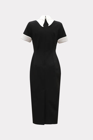 Polished Fitted Midi Short Sleeve Dress - Black - Julia Allert