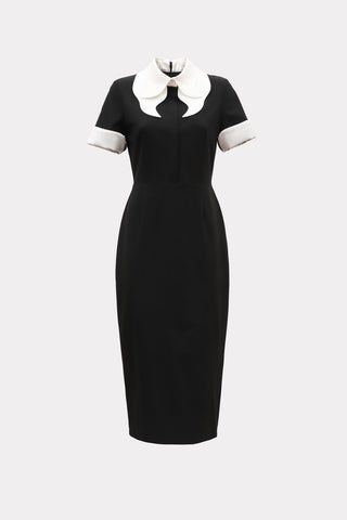 Polished Fitted Midi Short Sleeve Dress - Black - Julia Allert