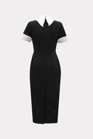 Polished Fitted Midi Short Sleeve Dress - Black