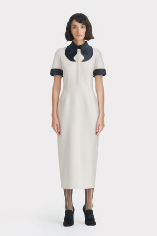 Polished Fitted Midi Short Sleeve Dress - Ecru