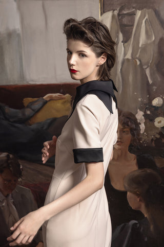 Polished Fitted Midi Short Sleeve Dress - Ecru