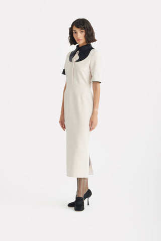 Polished Fitted Midi Short Sleeve Dress - Ecru