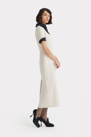 Polished Fitted Midi Short Sleeve Dress - Ecru