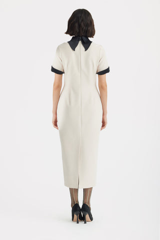Polished Fitted Midi Short Sleeve Dress - Ecru