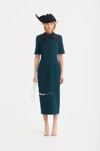 Polished Fitted Midi Short Sleeve Dress - Green
