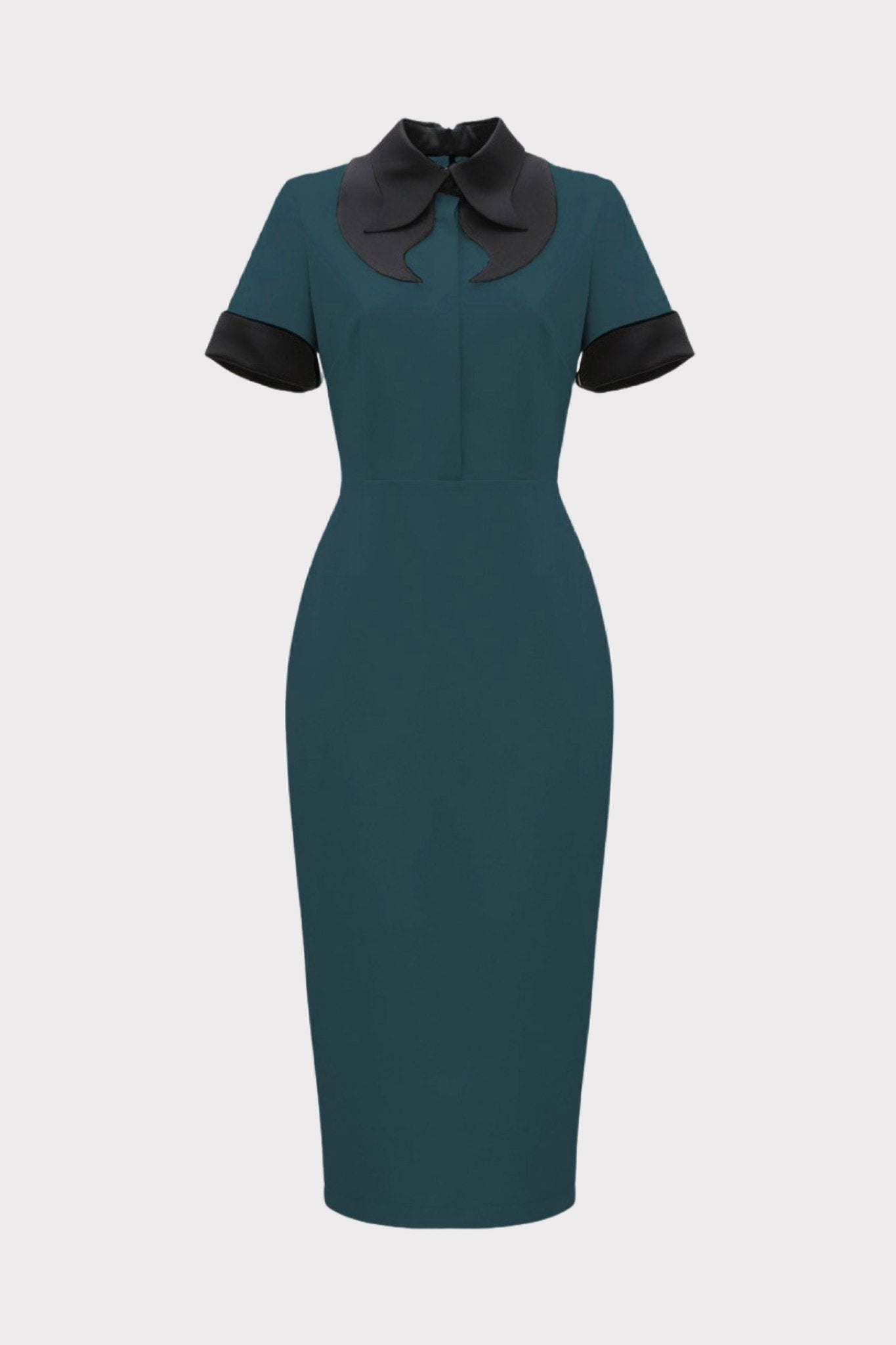Polished Fitted Midi Short Sleeve Dress - Green