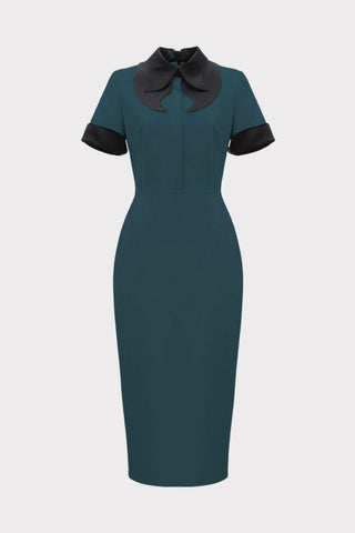 Polished Fitted Midi Short Sleeve Dress - Green - Julia Allert