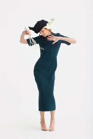 Polished Fitted Midi Short Sleeve Dress - Green - Julia Allert