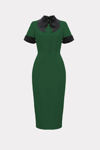 Polished Fitted Midi Short Sleeve Dress - Green