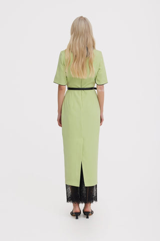Polished Fitted Midi Short Sleeve Dress - Light Lime Green - Julia Allert