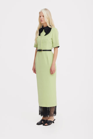 Polished Fitted Midi Short Sleeve Dress - Light Lime Green - Julia Allert