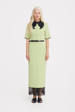 Polished Fitted Midi Short Sleeve Dress - Light Lime Green - Julia Allert