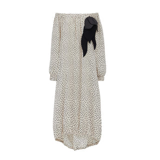 Polka Dot Crepe Oversized Dress With Flower Detail