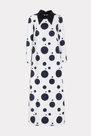 Polka Dot Dress With Stand Collar White