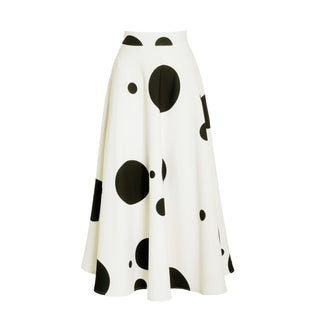 Polka Dot Long Sunburst Skirt Ecru